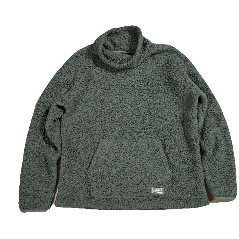 Eddie Bauer Women Medium Fireside Cozy Fleece Pocket Olive Green Pullover Jacket